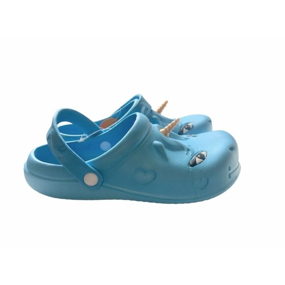 Kids Unicorn-Themed Light Blue Clogs With Adjustable Strap - MD 1/2 - Picture 2 of 3